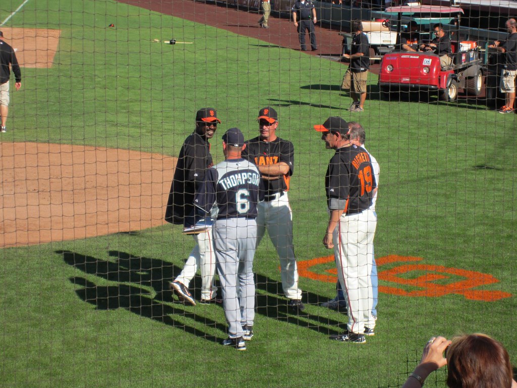 Giants coaches catch up with exGiant Robby Thompson Flickr