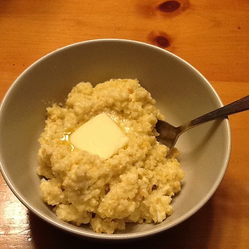 Millet porridge cooked millet, egg, almond milk, honey Flickr
