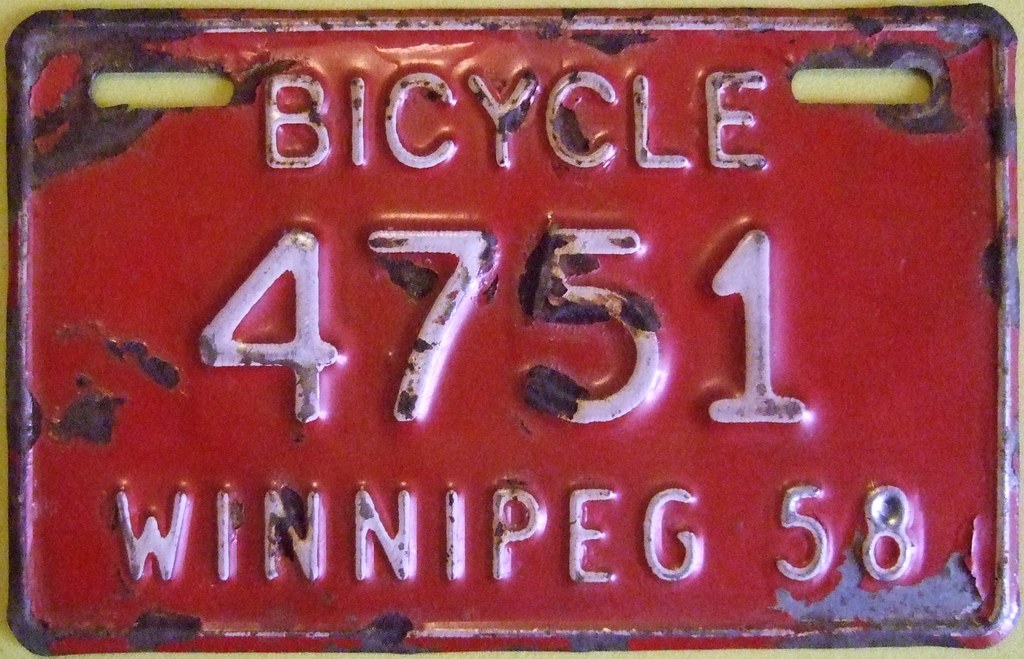 WINNIPEG MANITOBA 1958 BICYCLE PLATE a photo on Flickriver