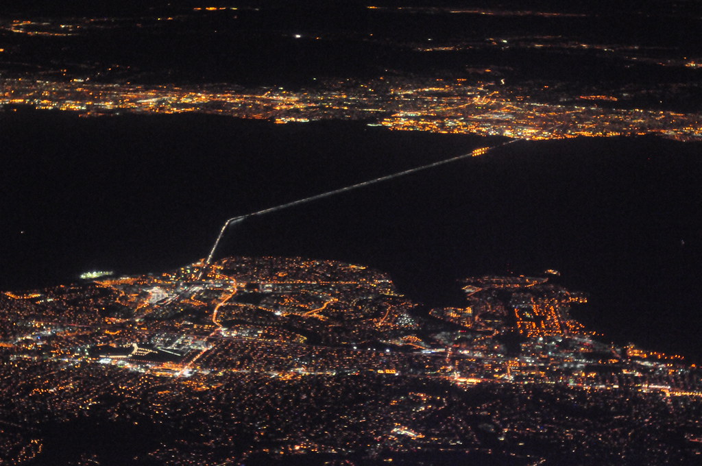 San Mateo Bridge at night Aerial photo of San Mateo Bridge… Flickr