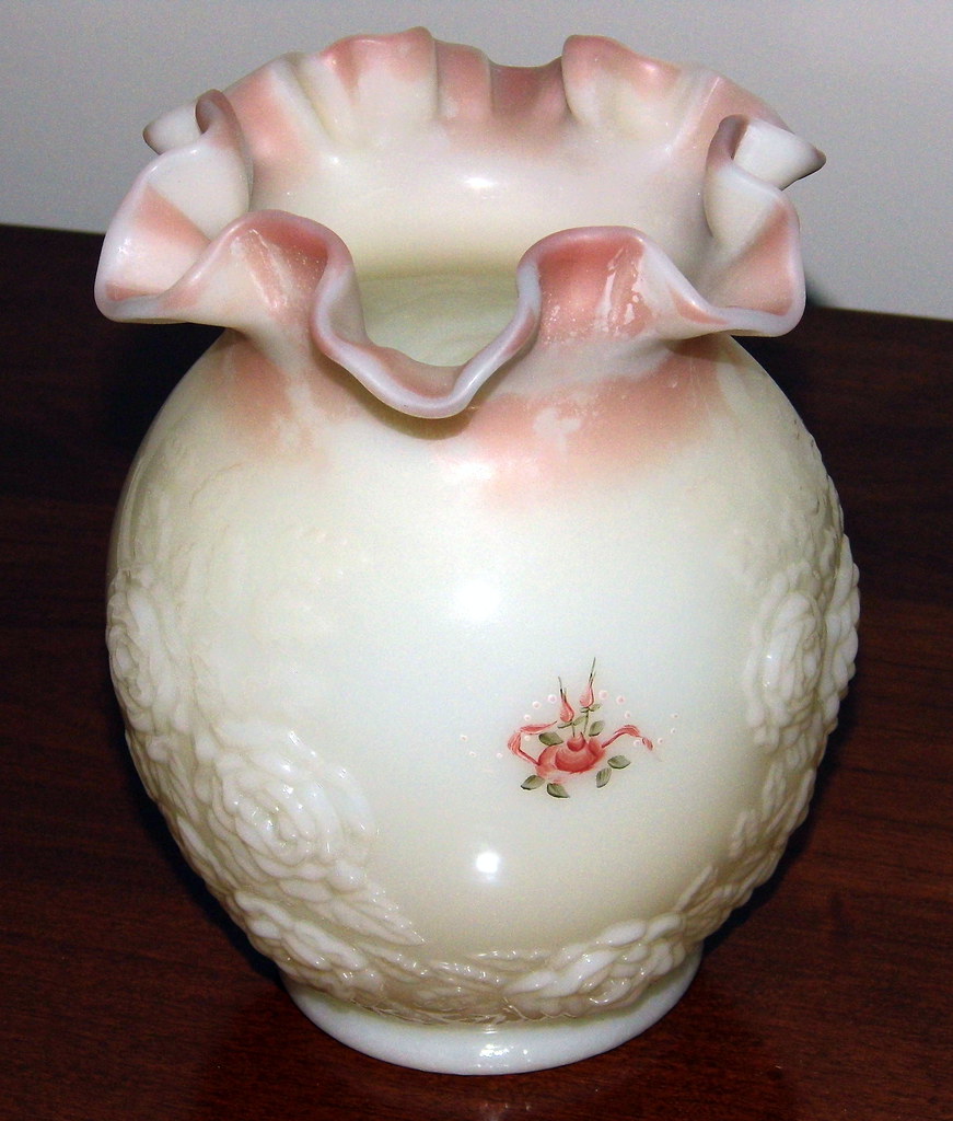 Vintage HandPainted Fenton Milk Glass Vase with Embossed … Flickr
