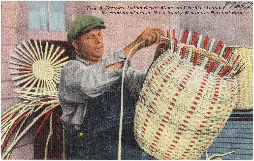 A Cherokee Indian Basket Maker on Cherokee Indian Reservation adjoining