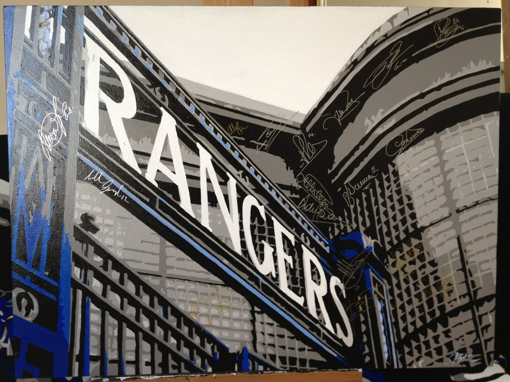 Famous Ibrox Gates painting signed by Rangers Legends Flickr