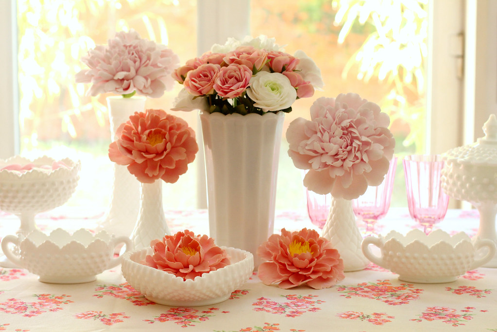 Floral milk glass display Flickr