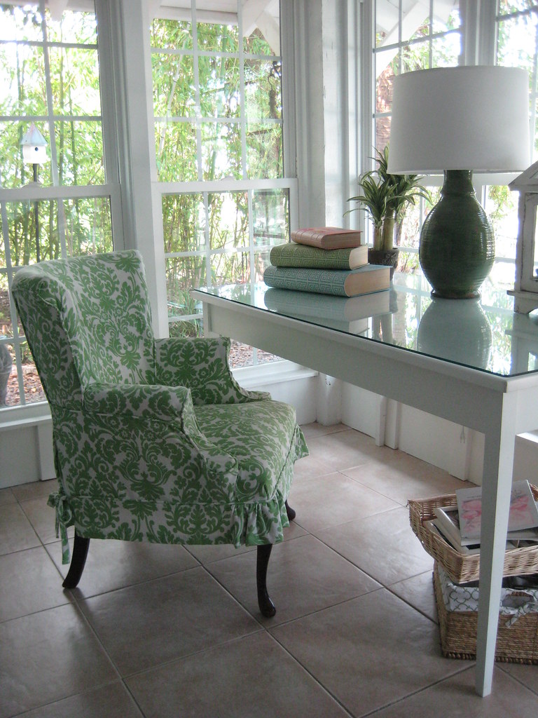 Cottage style desk area A custom slipcover updates a famil… Flickr