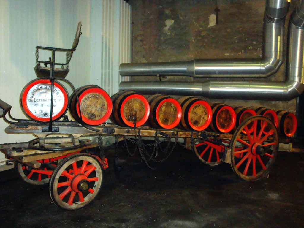 Beercraft old beer barrels & cart at Bofferding Brewery… Flickr
