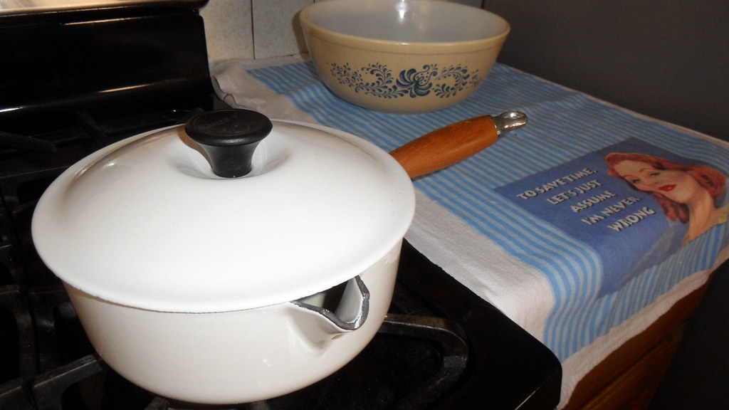 White Le Creuset I like it for boiling liquid. Maniapyrex Flickr
