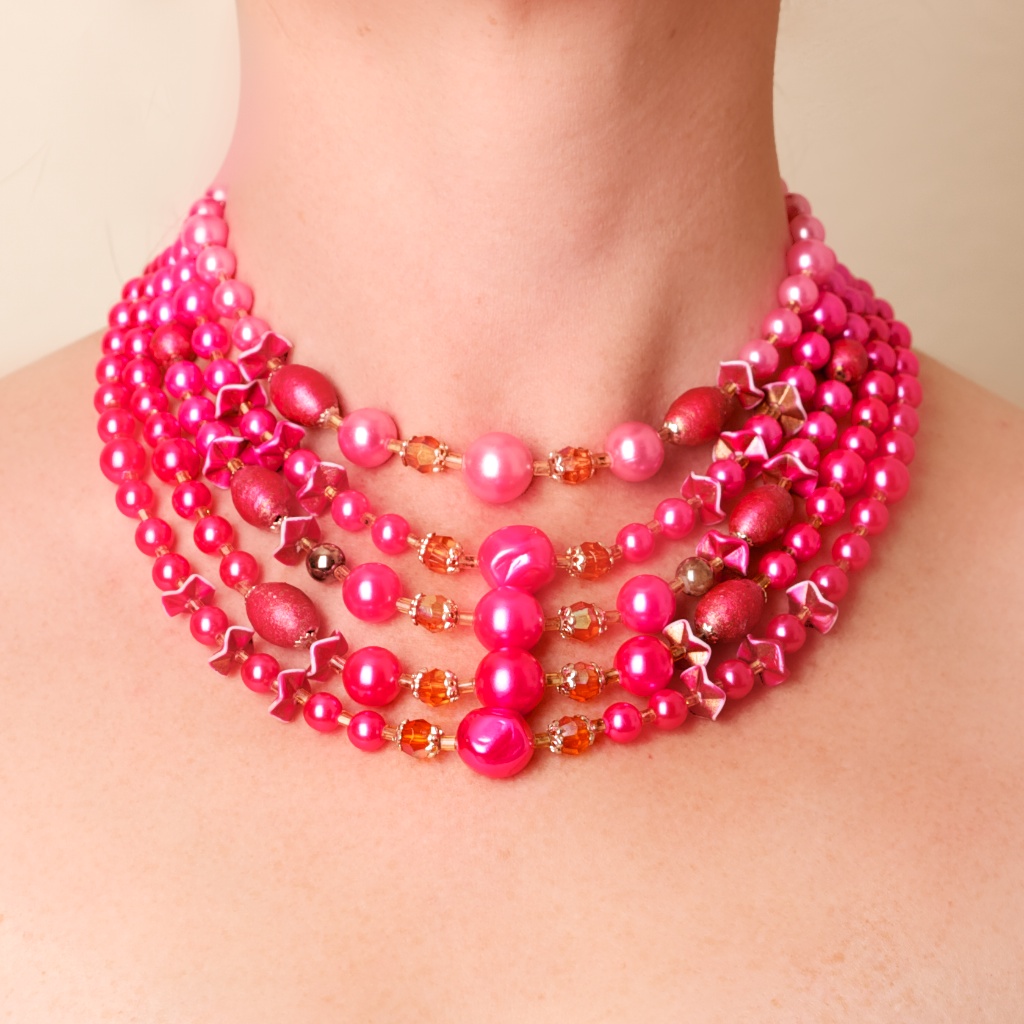Vintage Necklace 5 Strand Hot Pink Choker Flickr