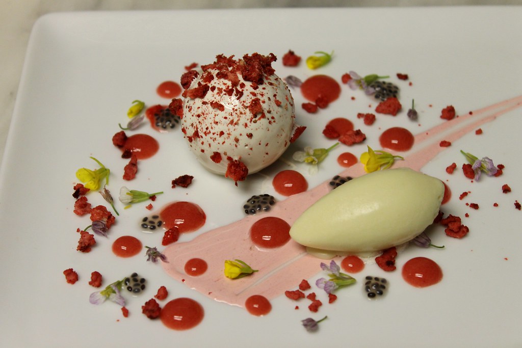 Strawberry Basil Mousse covered with White Chocolate Glaze… Flickr