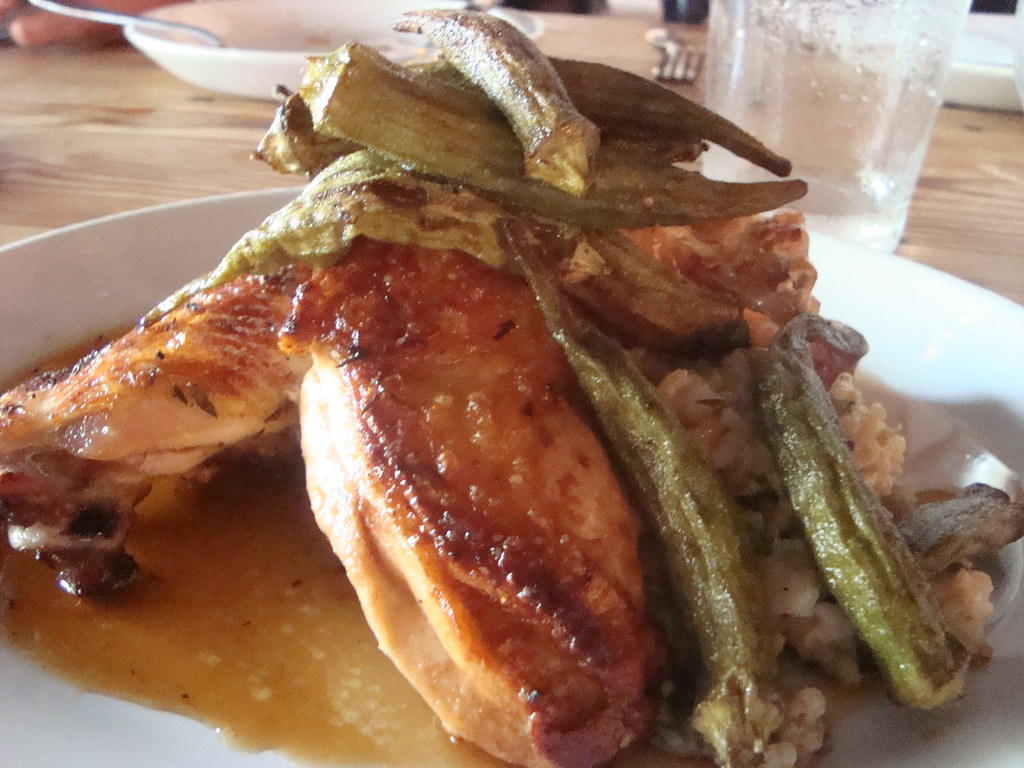 half roasted wop chicken, dirty rice, okra MelissaLibby Flickr