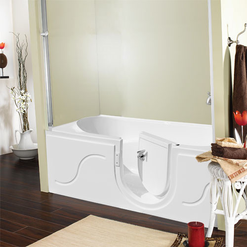 Step in tub Standard tub size and design with a built in d