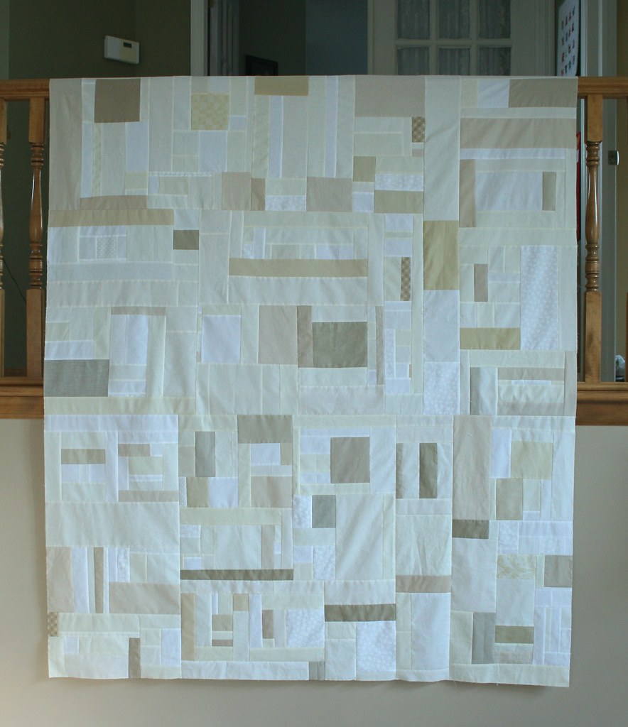 oatmeal quilt top 62" x 72" made from 100 scraps! blogged