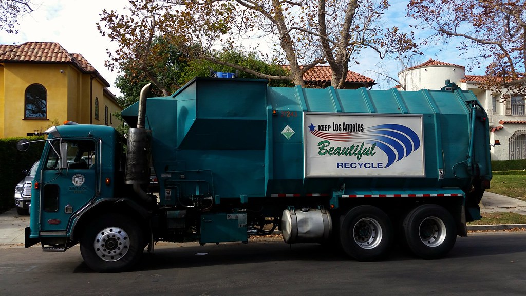 37243 Collecting recycling in Hancock Park, CA. Los Angeles Refuse