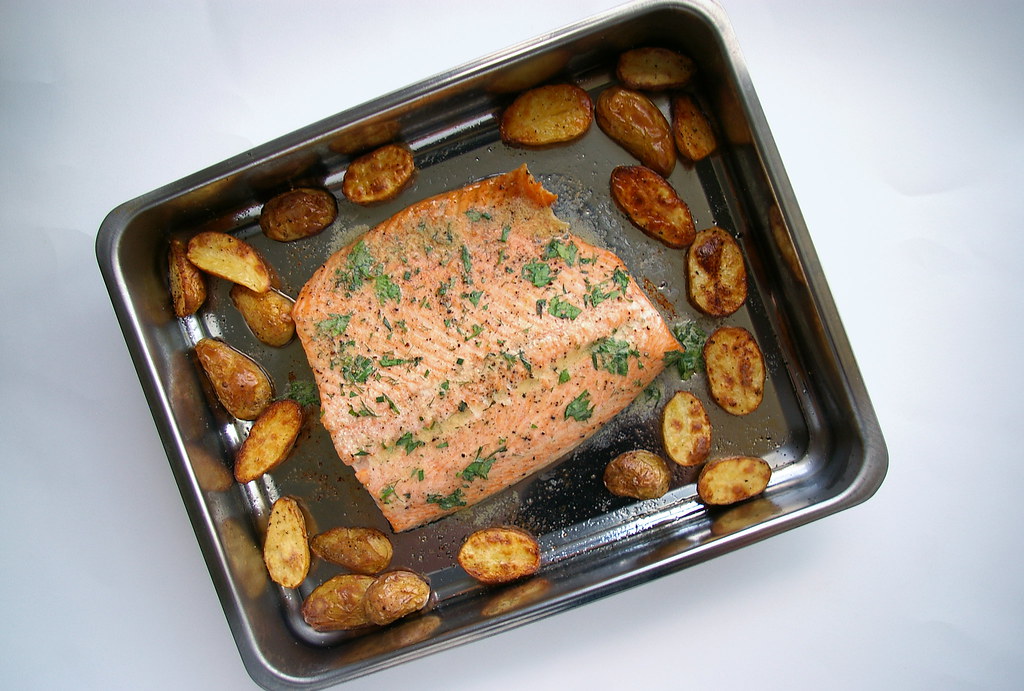 Roast Salmon with Potatoes and MustardHerb Butter Flickr