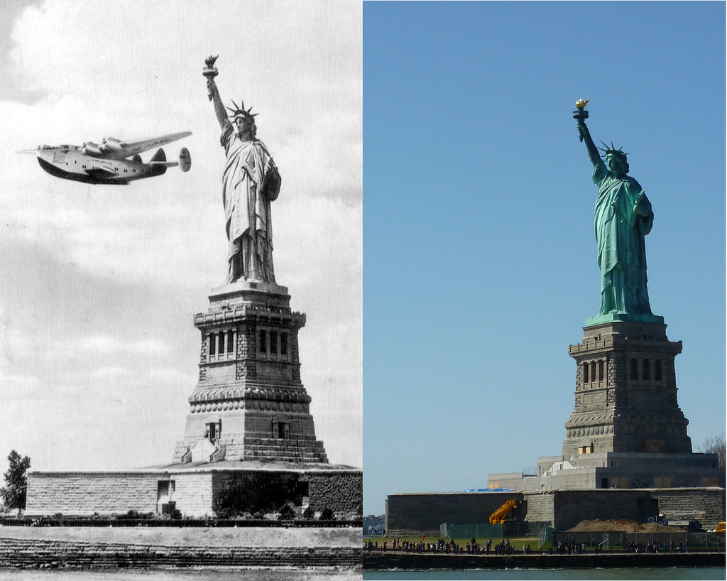 statue of liberty then and now A seaplane flies past the s… Flickr