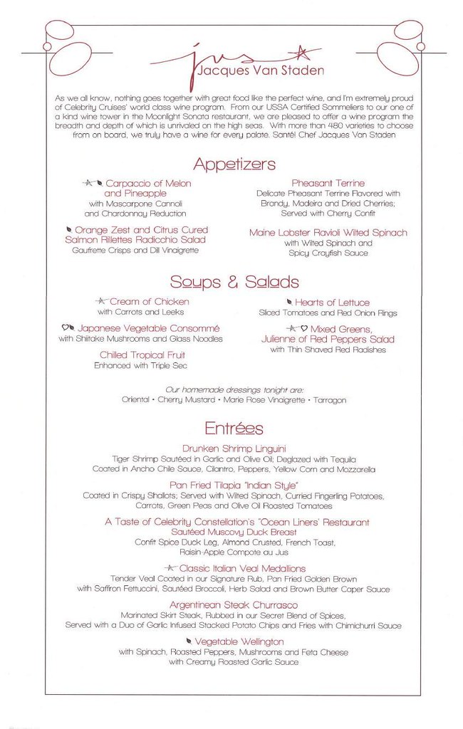 Celebrity Equinox Menu Day 6 Menu from the main "Silhouett… Flickr