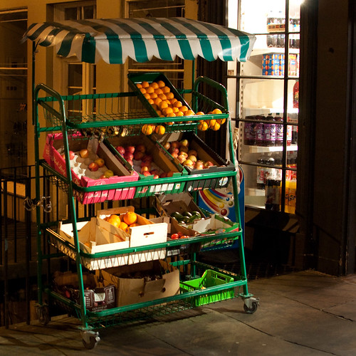 Fruit stand Fruit on sale at night outside an Edinburgh sh… Dave
