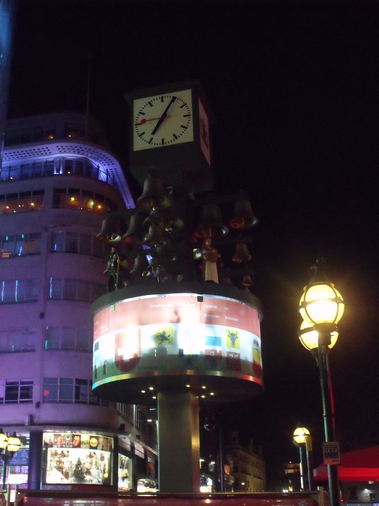 Leicester Square, London Swiss clock Swiss glockenspiel a photo