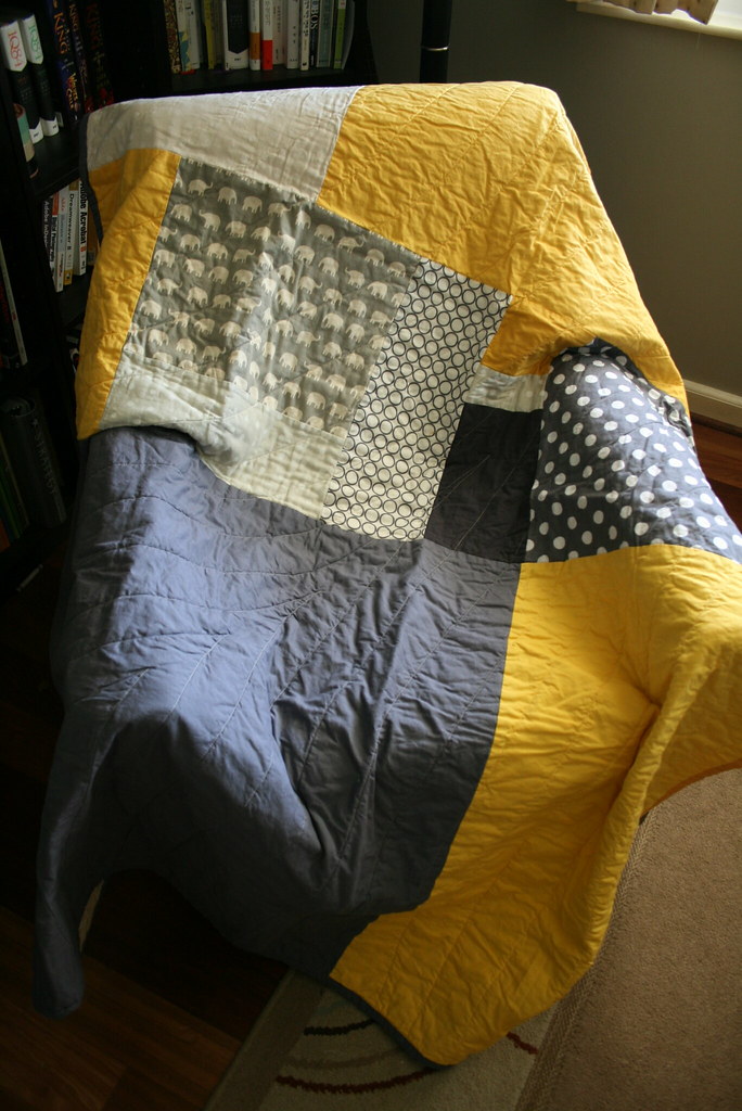 Yellow and grey quilt large lap size Insung Kim Flickr