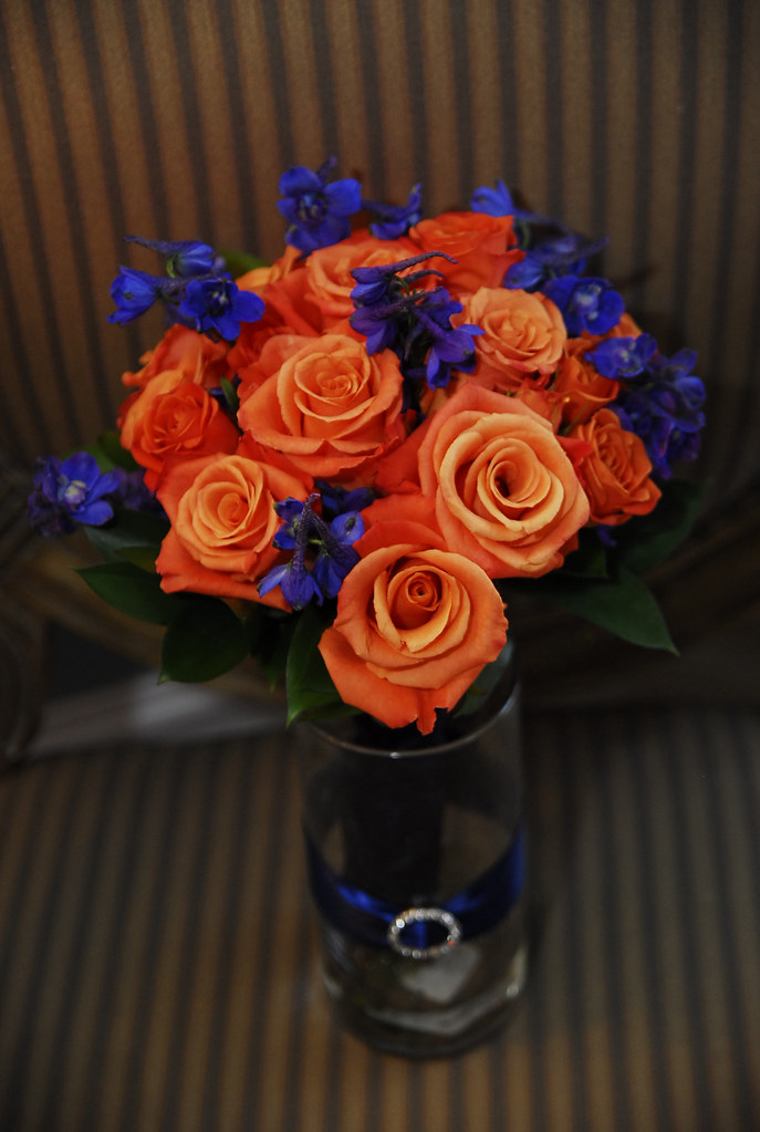 Navy and Orange Bouquet Orange unique roses and blue delph… Flickr