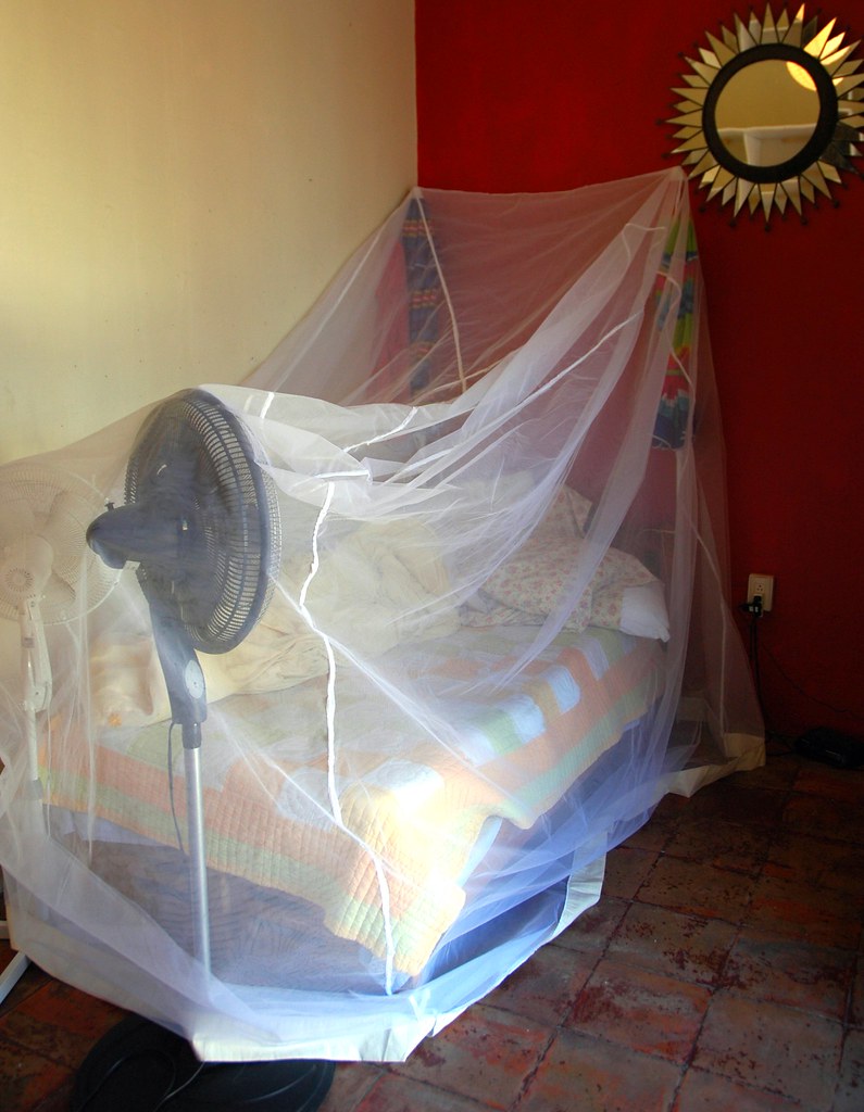 Custom made mosquito tent for twin bed (using two beach um… Flickr