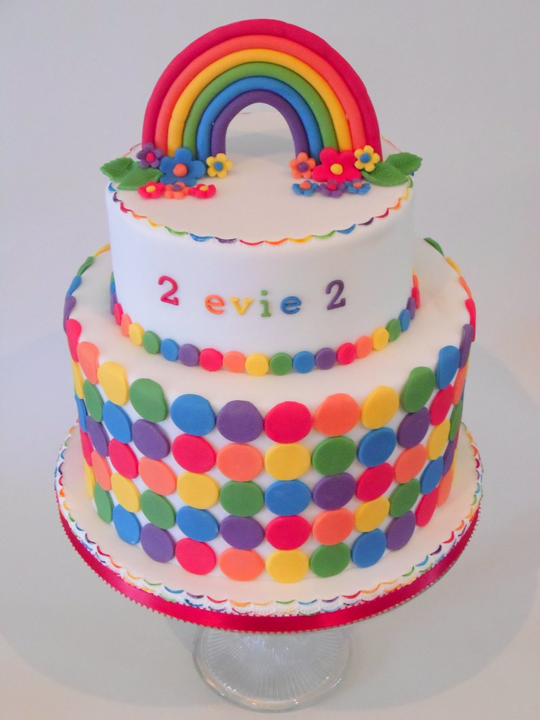 Rainbow Cake for a 2nd birthday A two tier cake made up of… Flickr
