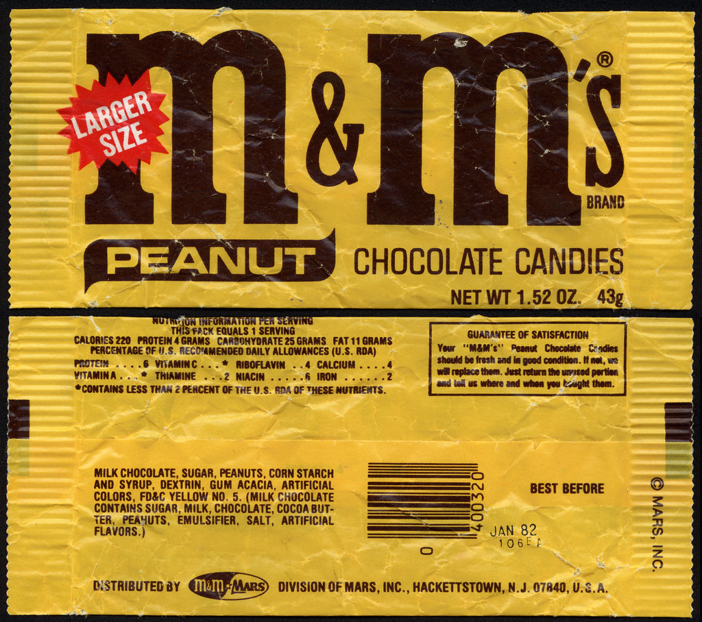 M&M's Peanut Larger Size candy package 1981 Sporting… Flickr