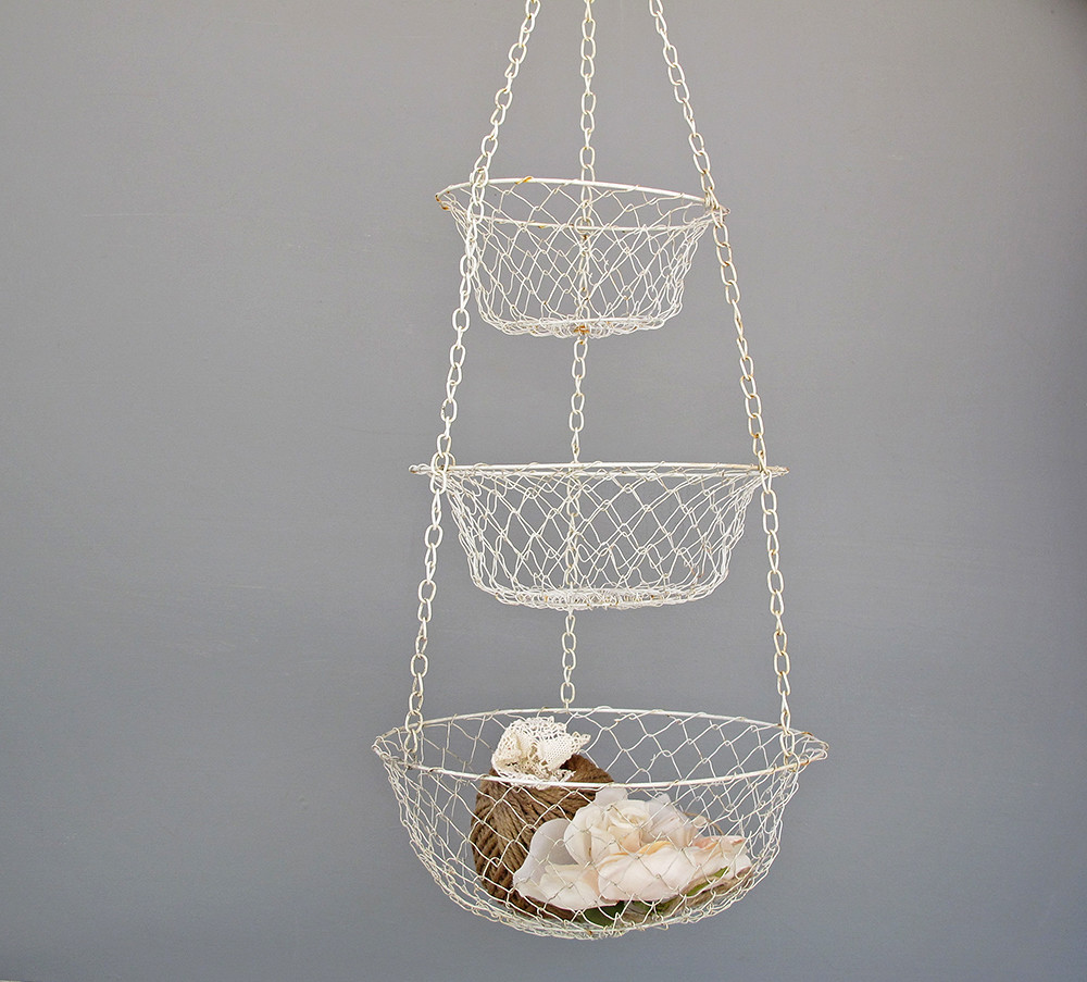 vintage white wire hanging basket 3 tier katybitsandpieces Flickr