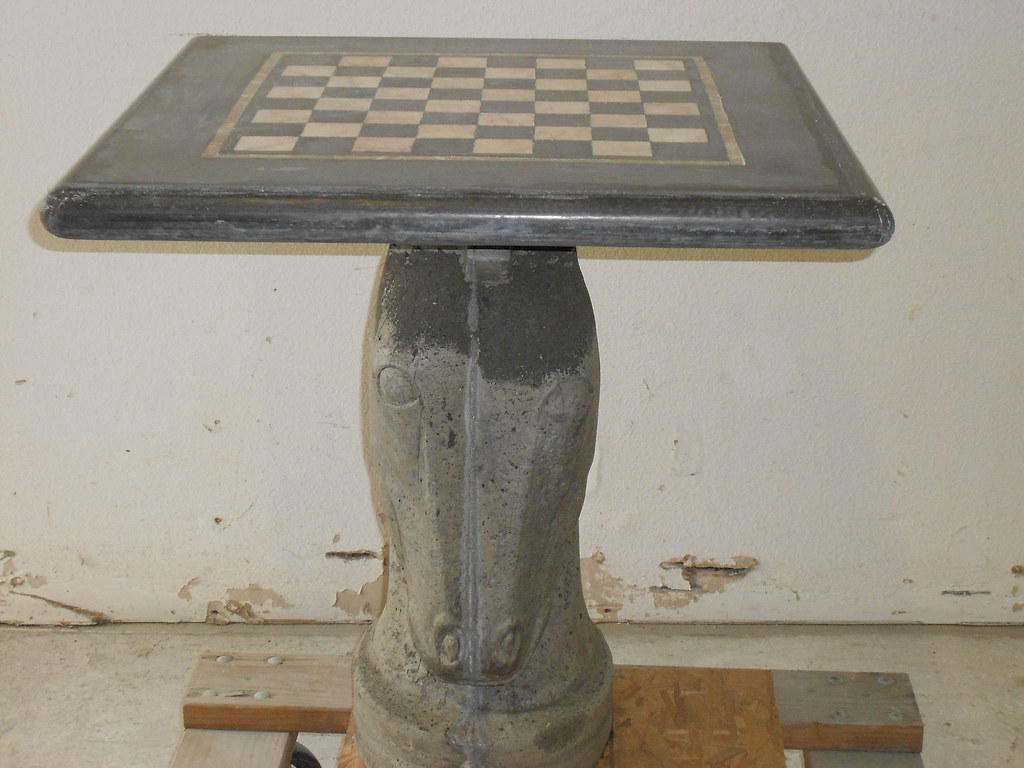 chess table 011 Front view concrete Knight Chess Table. Concrete
