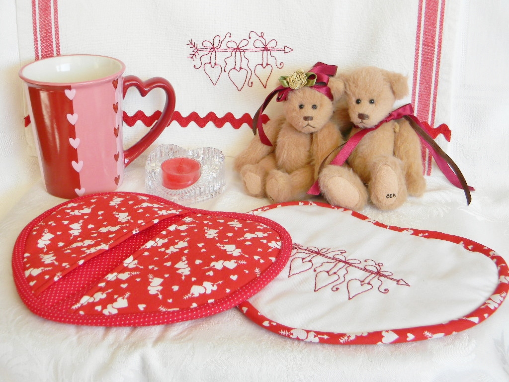 Pot holder, tea towel, embroidered mug rug/ pot holder Flickr