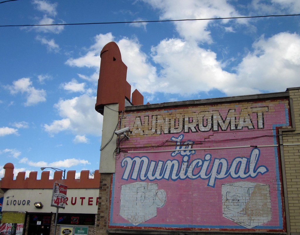 painted laundromat sign, Humboldt Park Laundromat & grocer… Flickr