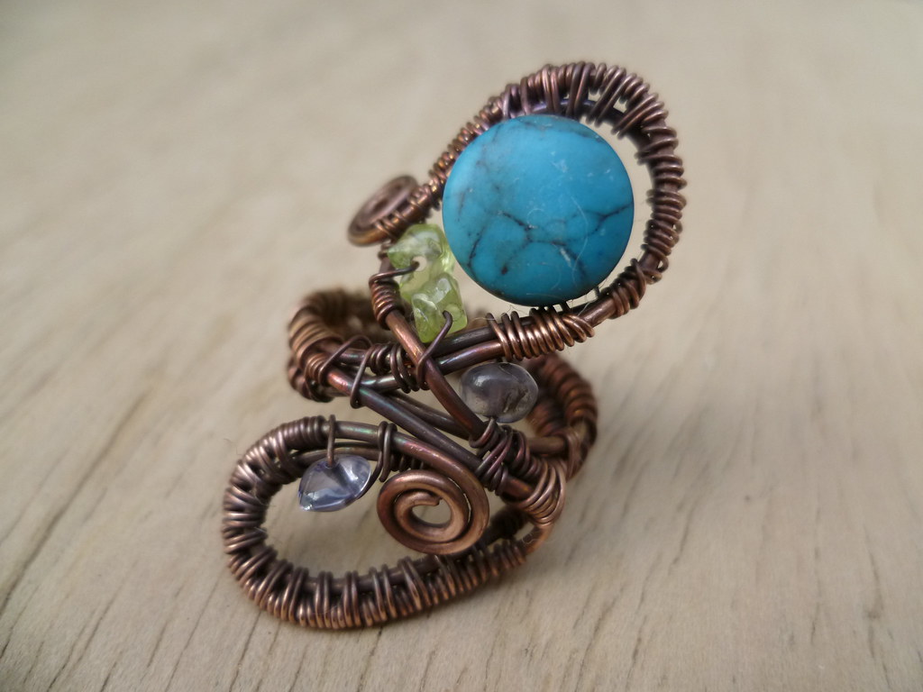 Copper, Turquoise, Peridot and Iolite Ring Natalia Bianco Flickr