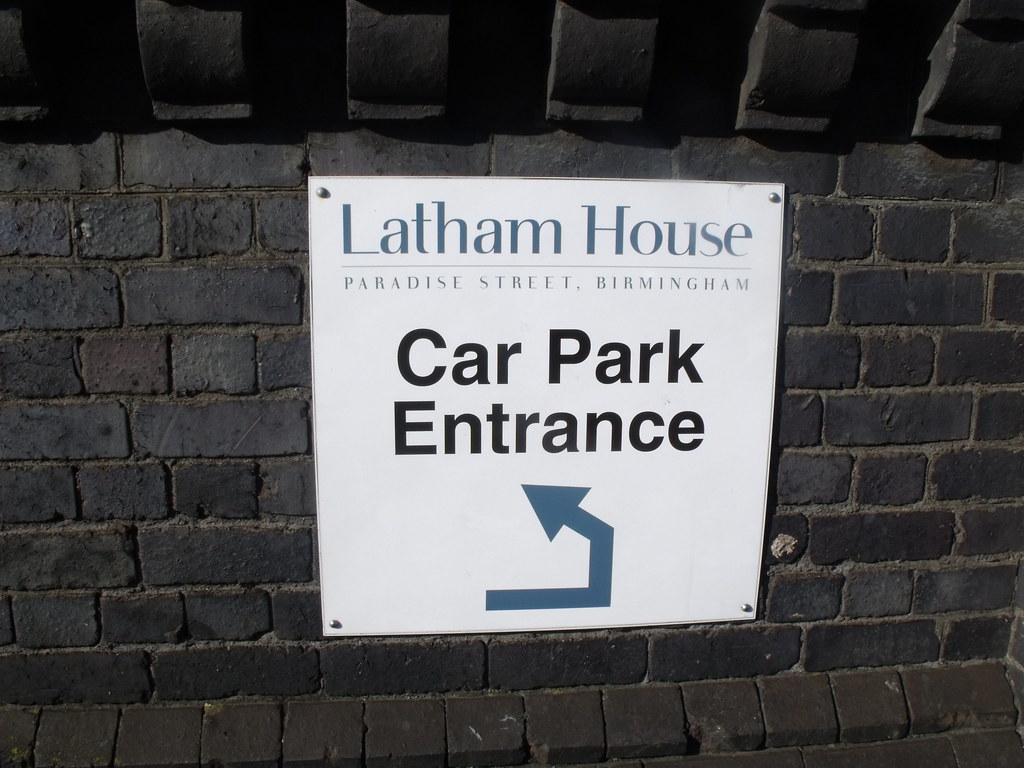 Latham House Swallow Street, Birmingham sign Car Park Entrance