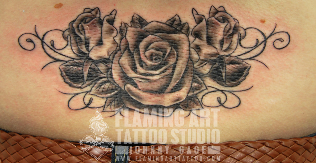 Roses on back tattoo Tattooed by Johnny at; Flaming Art Ta… Flickr