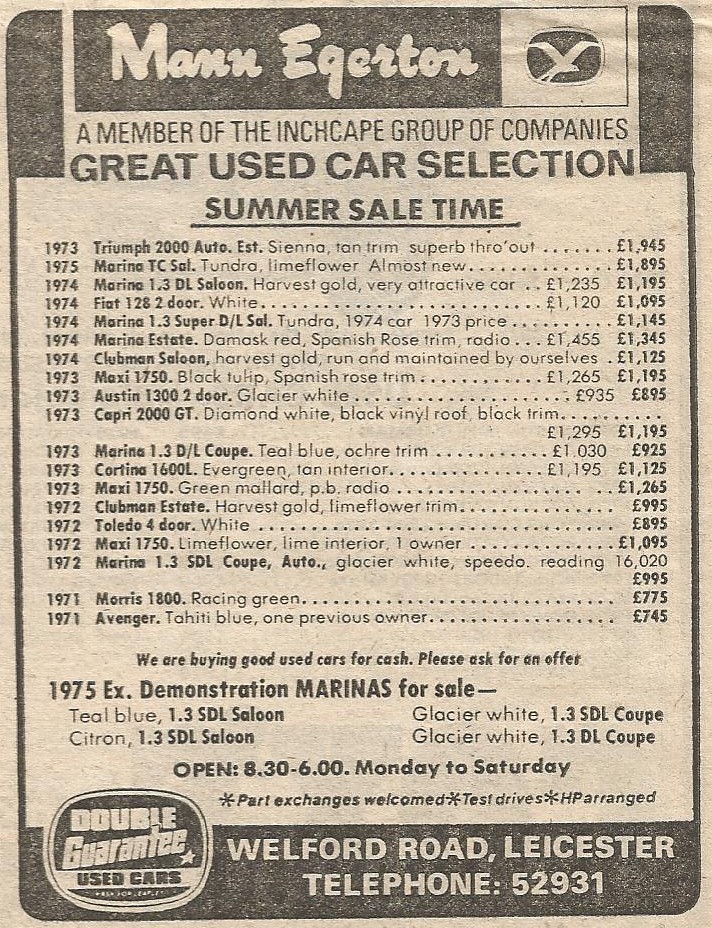 1975 ADVERT MANN EGERTON USED CARS WELFORD ROAD LEICESTE… Flickr