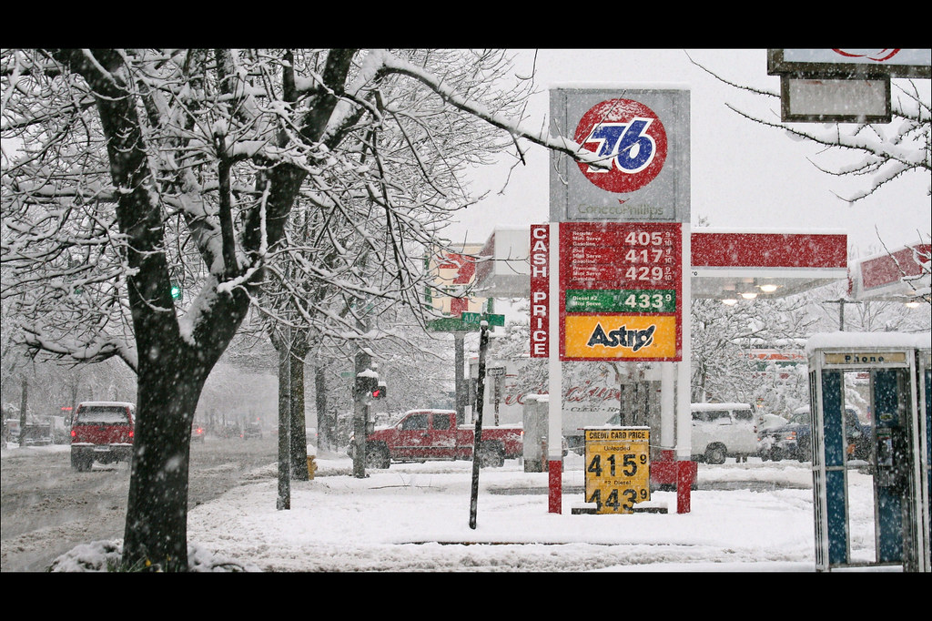 raising gasoline and falling snow.. Eugene, Oregon March… Flickr