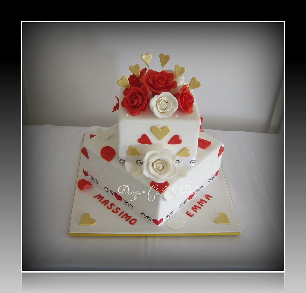 Red, White & Gold Wedding Cake This is a cake similar to o… Flickr