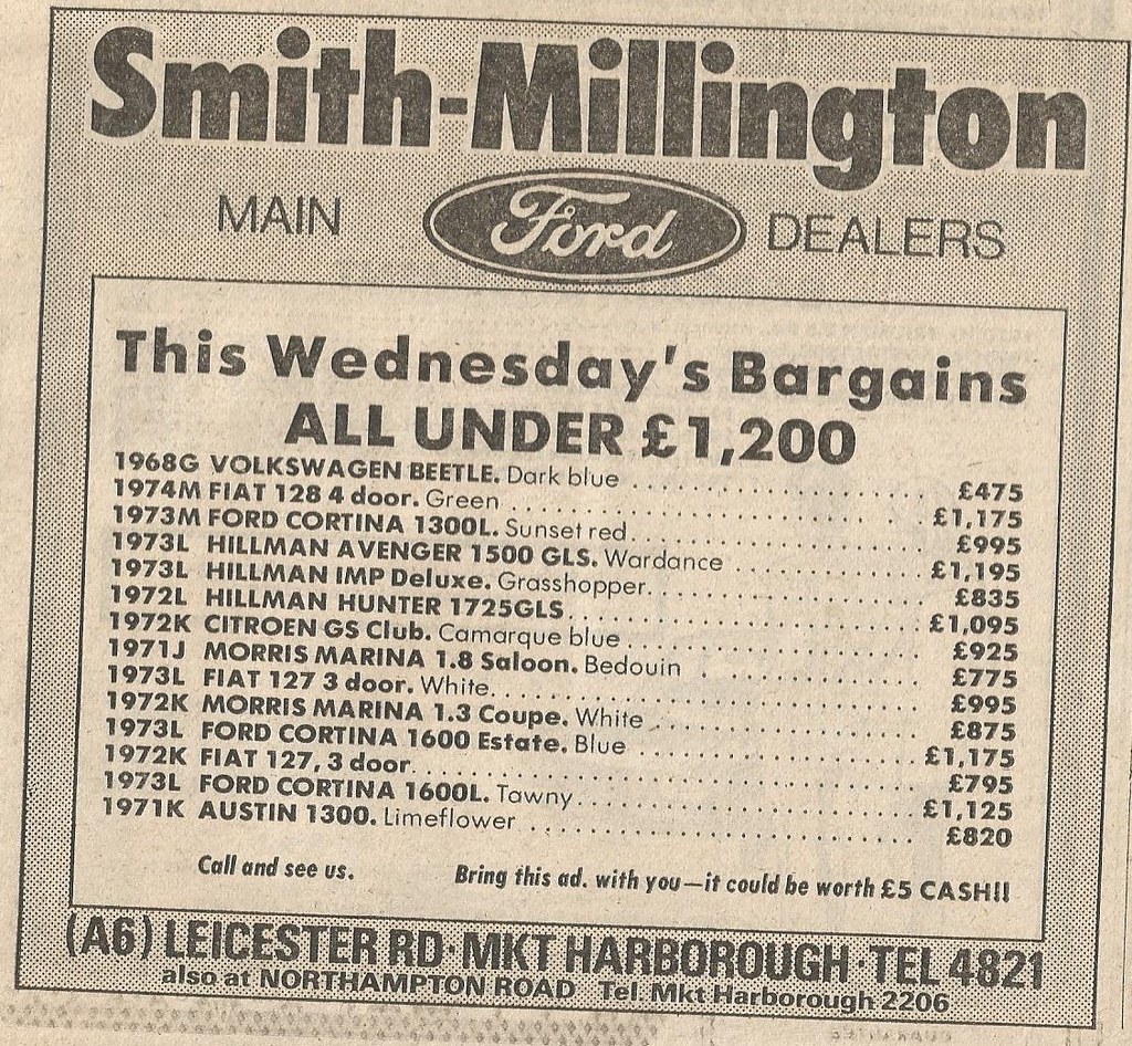 1975 USED CAR SALES ADVERT SMITH MILLINGTON LEICESTER RO… Flickr
