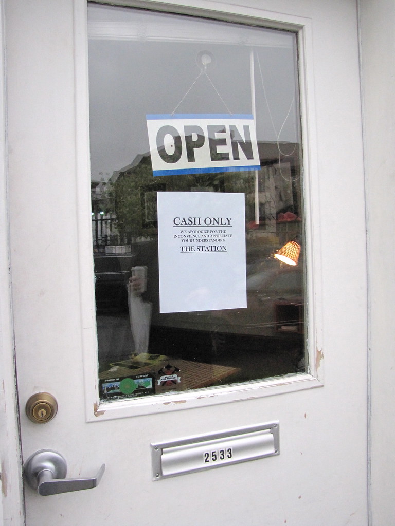 "Cash Only" sign at The Station litlnemo Flickr