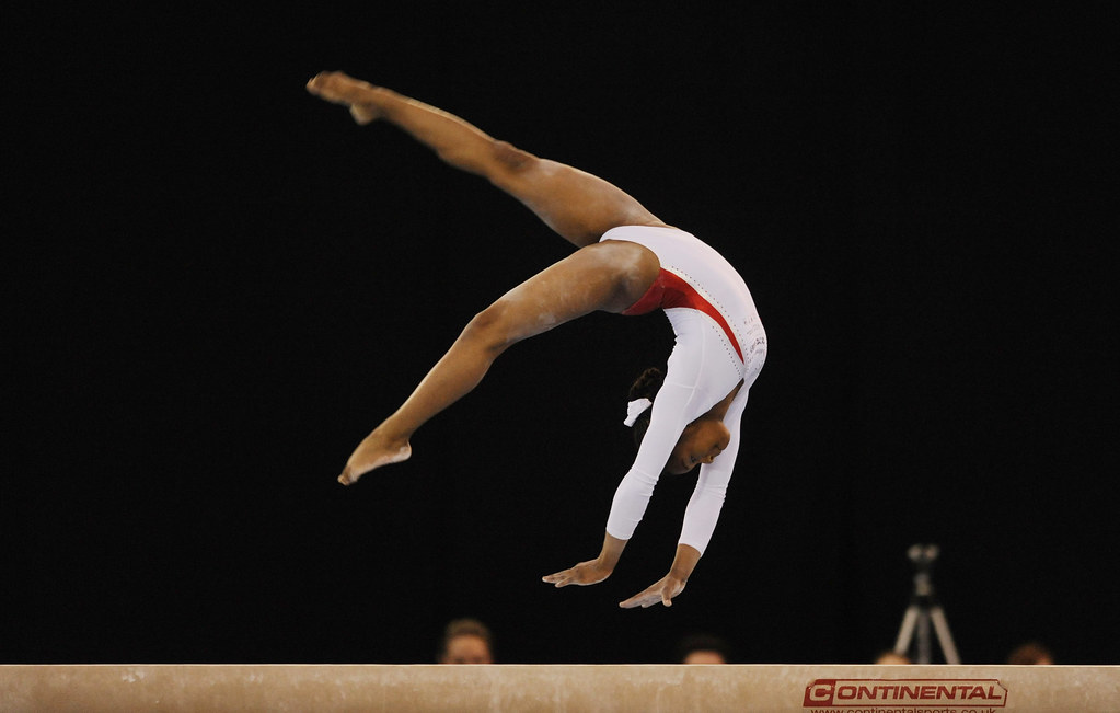 Gymnast on the Beam during the Gymnastics at the Excel Cen