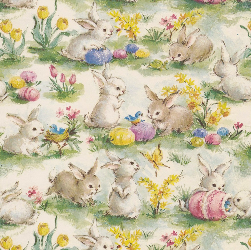 Vintage Gift Wrap Easter Bunnies Manufacturer unknown Heather David