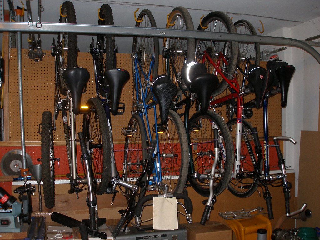 Bike Forums Proper spacing when hanging bikes in garage by one wheel?