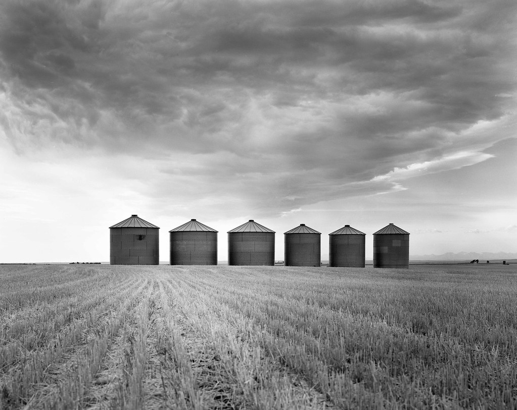 Grain Bins, Alberta 4x5, Fuji Acros, red 25 filter, home d… Flickr