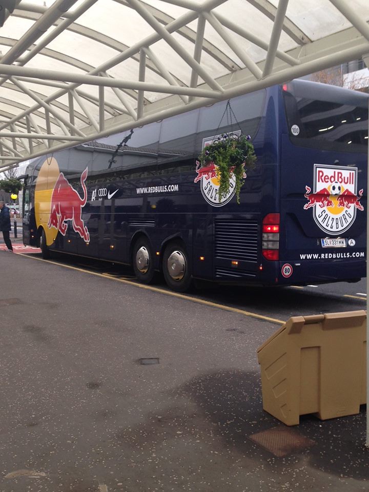 Red Bull Salzburg bus outside Glasgow Airport ESEM
