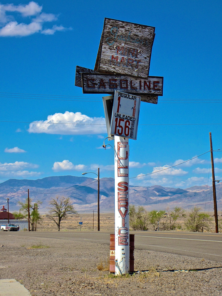 Gasoline, Mina, NV Faded sign in front of an abandoned gas… Flickr
