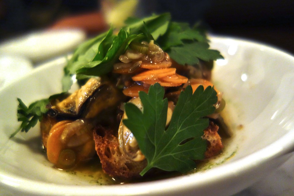 Mussels escabeche on toast Estela 47 East Houston Street, … Flickr