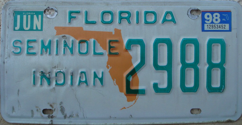 Seminole Indian 1978 Base License Plate Florida. One (rear… Flickr