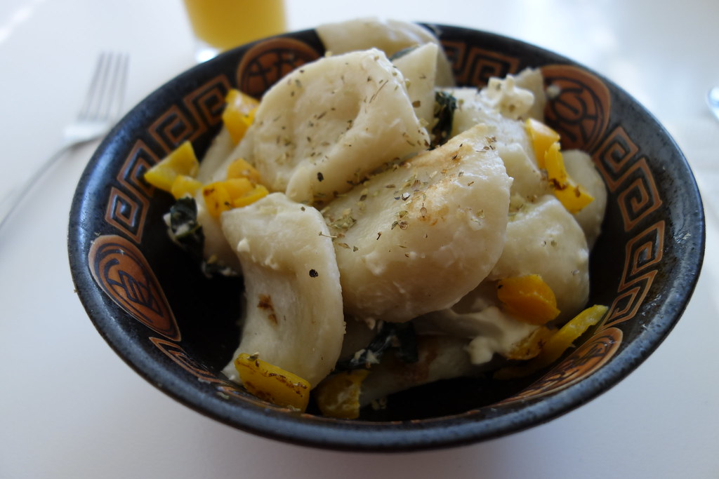 Homemade Microwaved and fried perogies with Yellow Peppe… Flickr