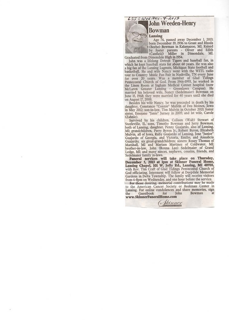 Pop's Obit in LSJ print edition20131204Lansing, MIOR… Flickr