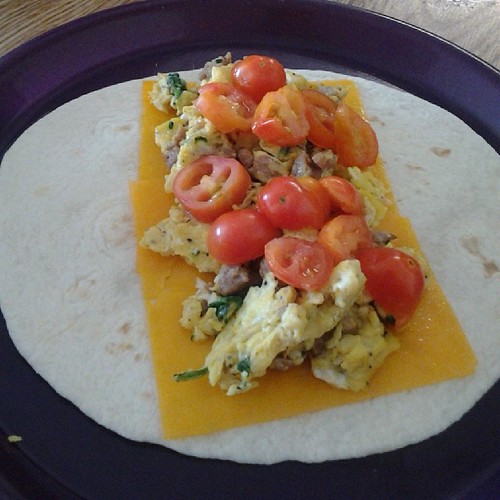 My breakfast burrito Turkey sausage, spinach and egg scram… Flickr